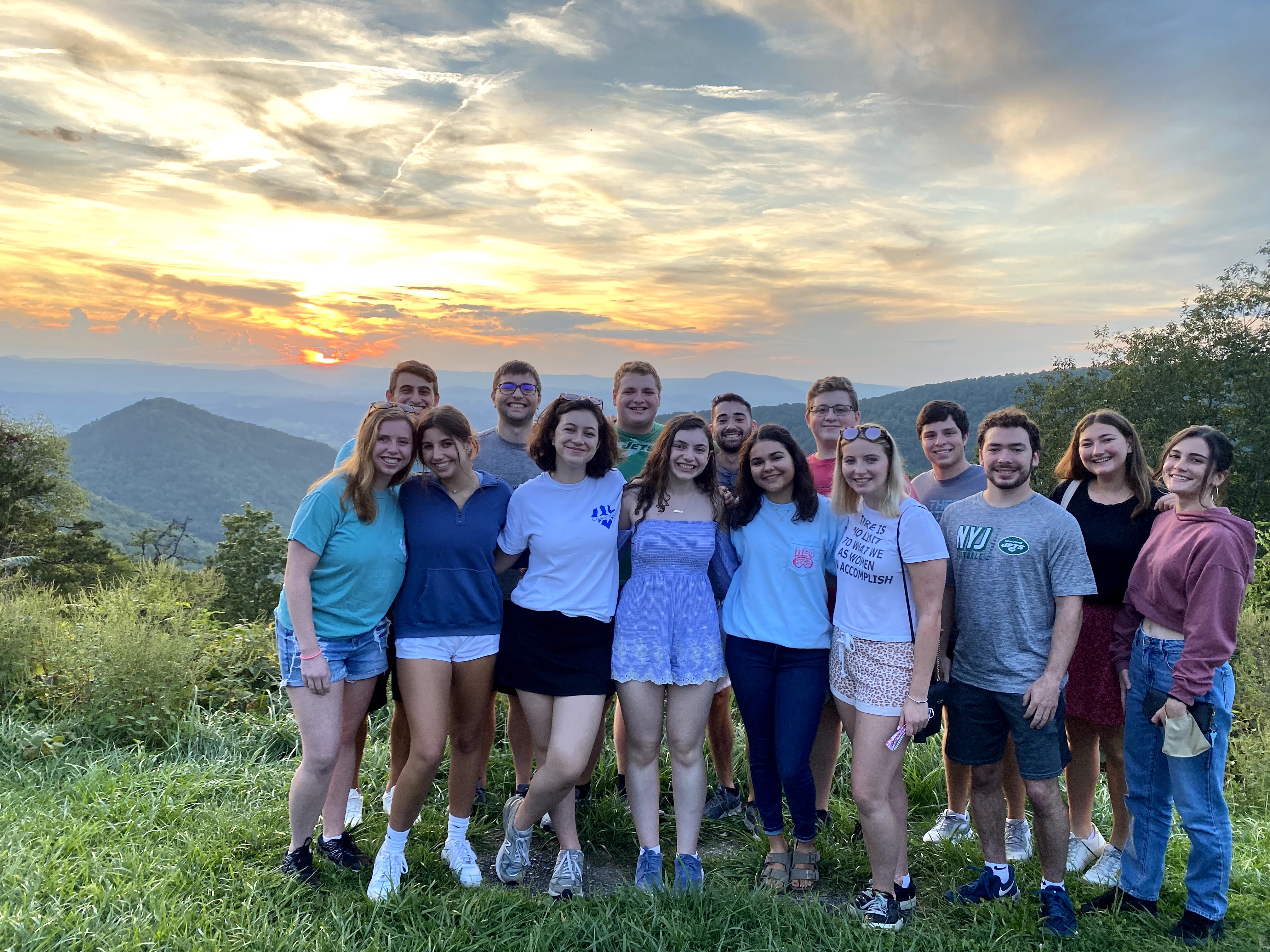 First Year Students of Hillel (FYSH) big and littles enjoying the sunset on the Blue Ridge Parkway.